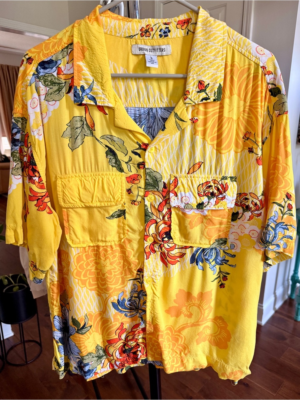 Urban Outfitters Yellow Floral Camp Shirt